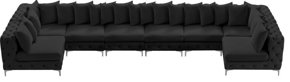 Tremblay Velvet Upholstered 8-Piece Modular U-Shaped Sectional, Black