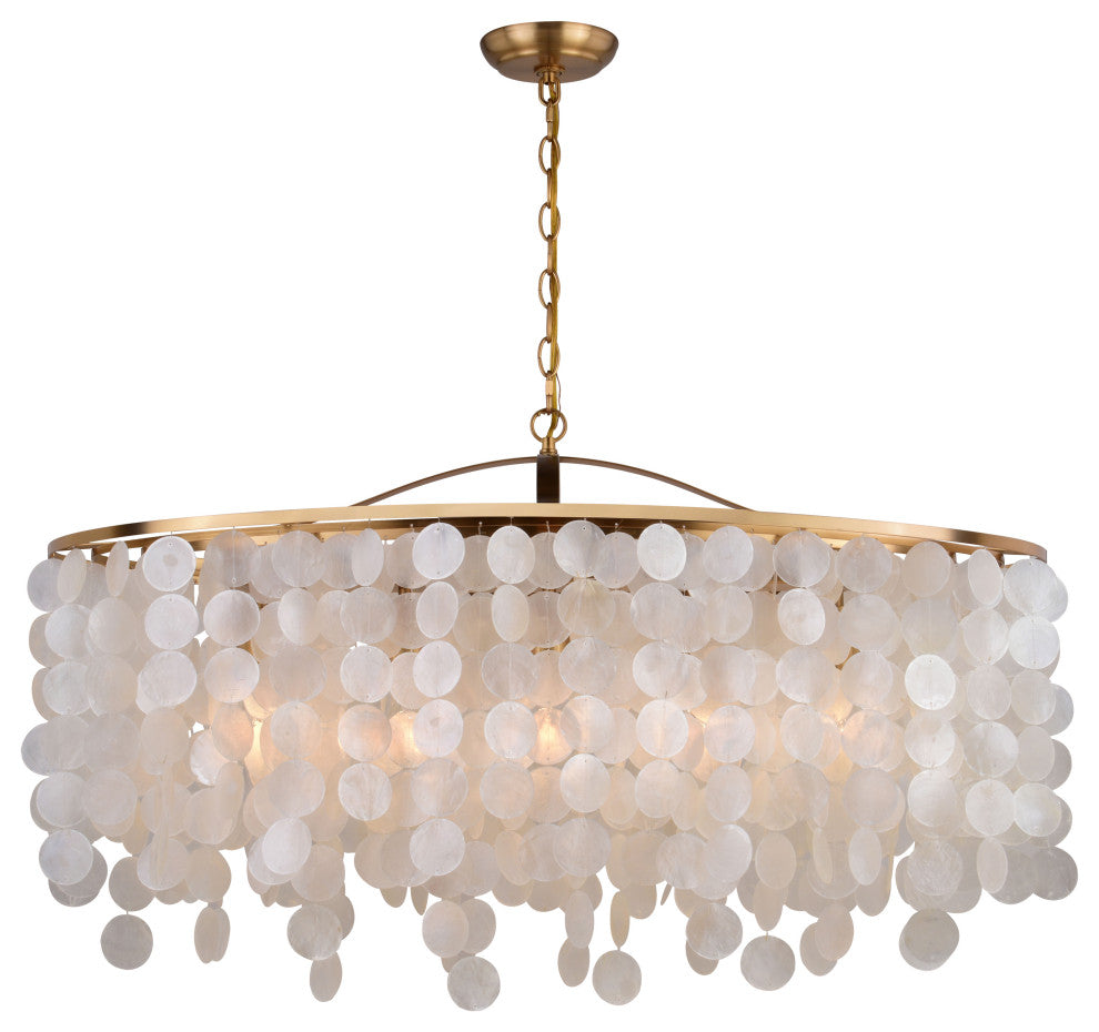 Elsa Capiz Shell 36" 5 Light Linear Chandelier Natural Brass