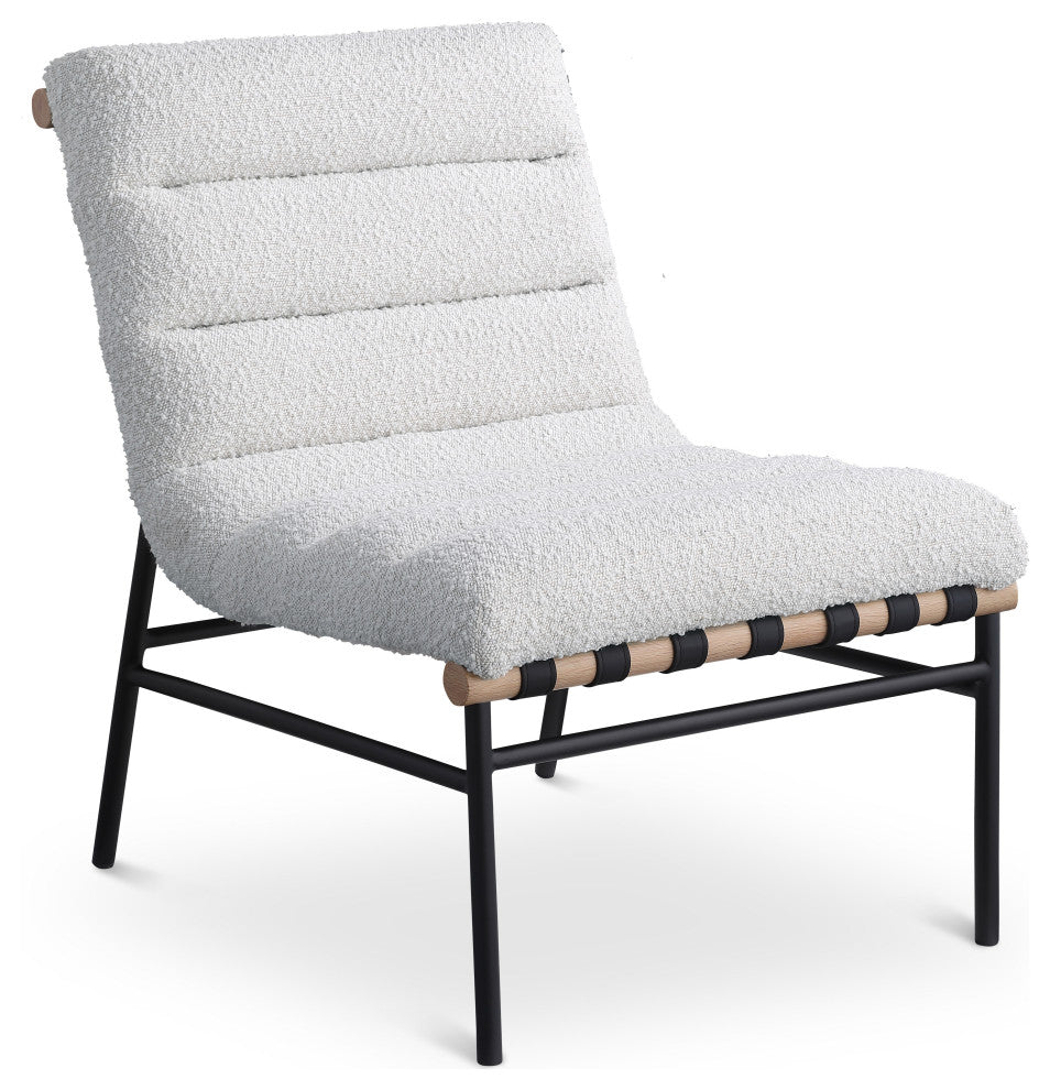 Burke Upholstered Accent Chair, Cream, Boucle Fabric, White Oak