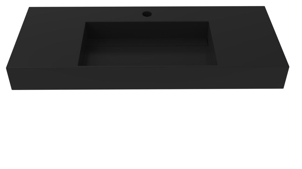 CastelloUSA Juniper Wall Mounted Countertop Concealed Drain Basin Sink, Black, 48, Center Basin, Standard