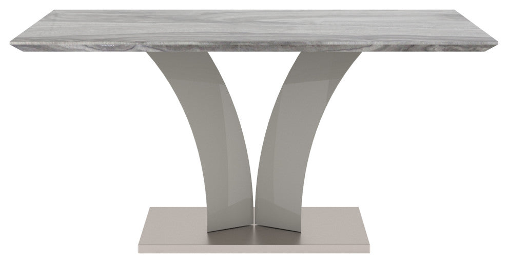 Contemporary Faux Marble, Stainless Steel Rectangular Dining Table, Light Gray