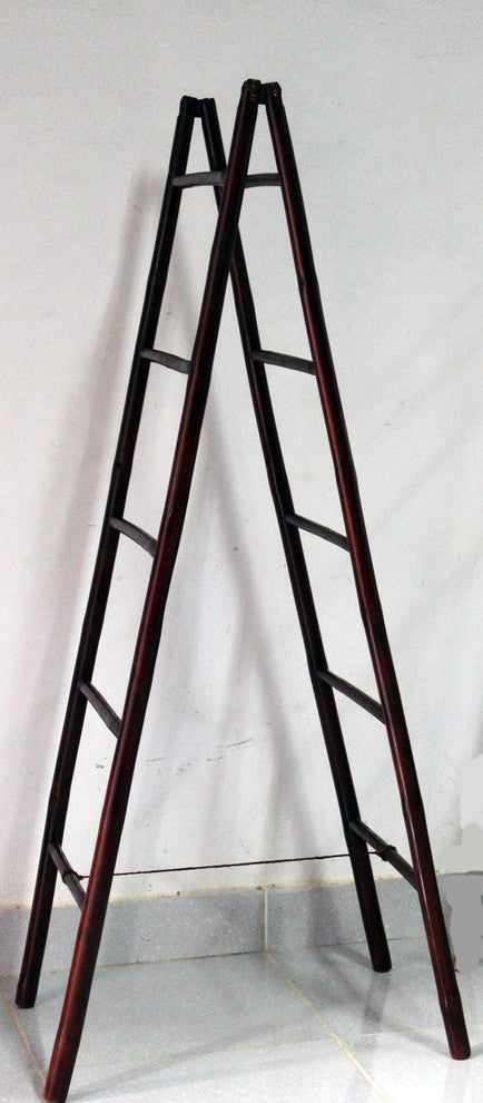 5'' Folding Double Bamboo Ladder Rack, Mahogany Stain