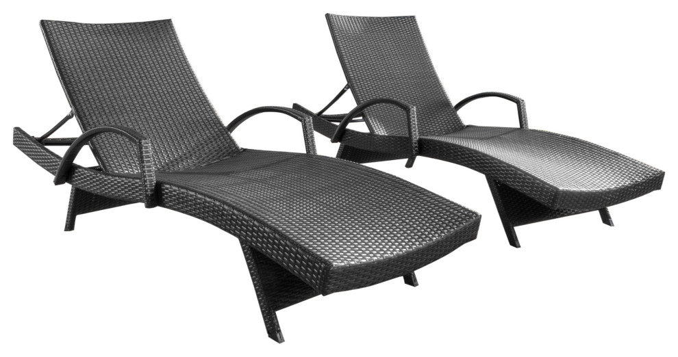 GDF Studio Soleil Outdoor Gray Wicker Arm Chaise Lounges, Set of 2