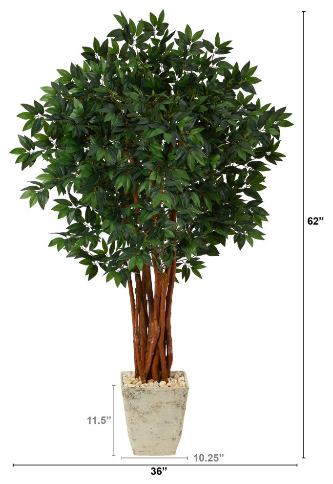 62" Lychee Artificial Tree, Country White Planter