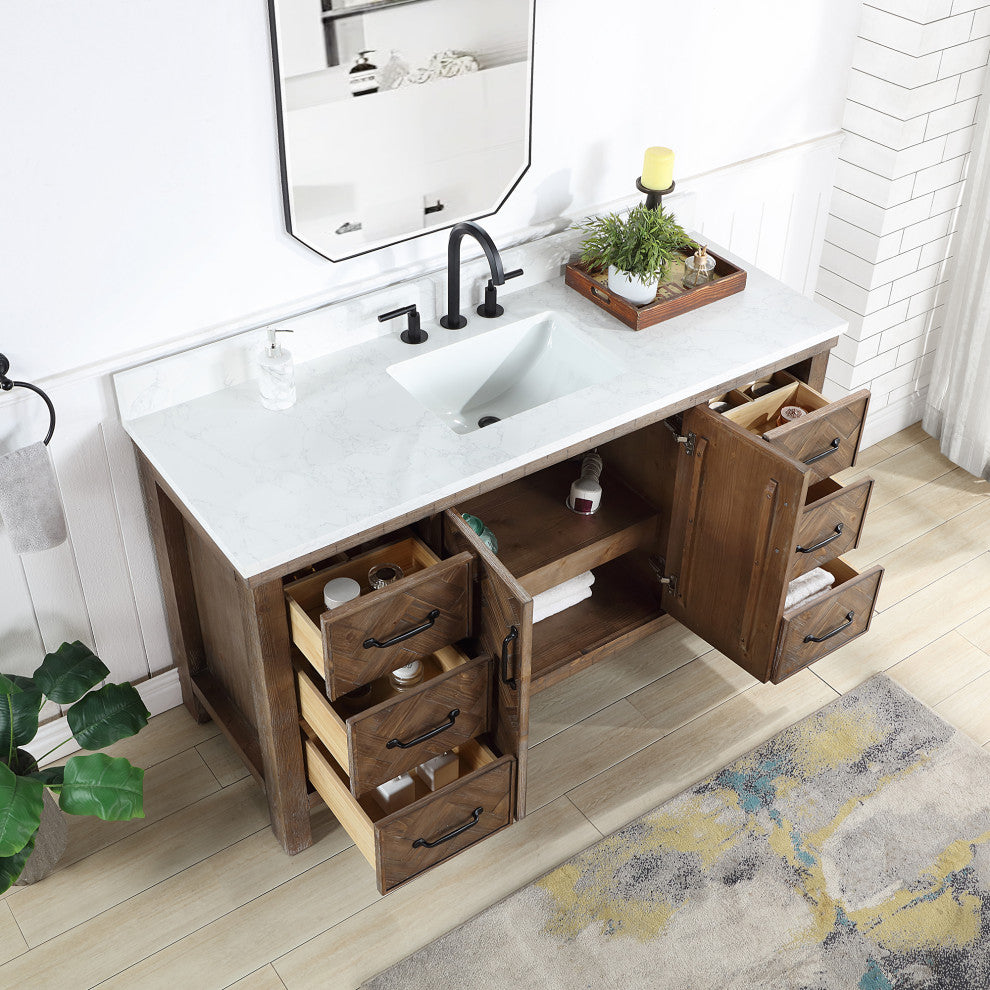 Javier Bath Vanity, Composite Stone Top, Antique Gray, 60", Single Vanity, No Mirror