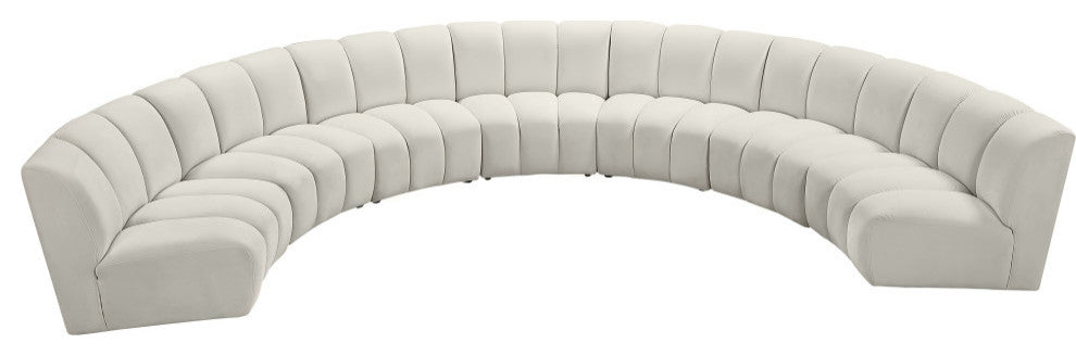 Infinity Channel Tufted Velvet Modular Chair, Cream, 7 Piece