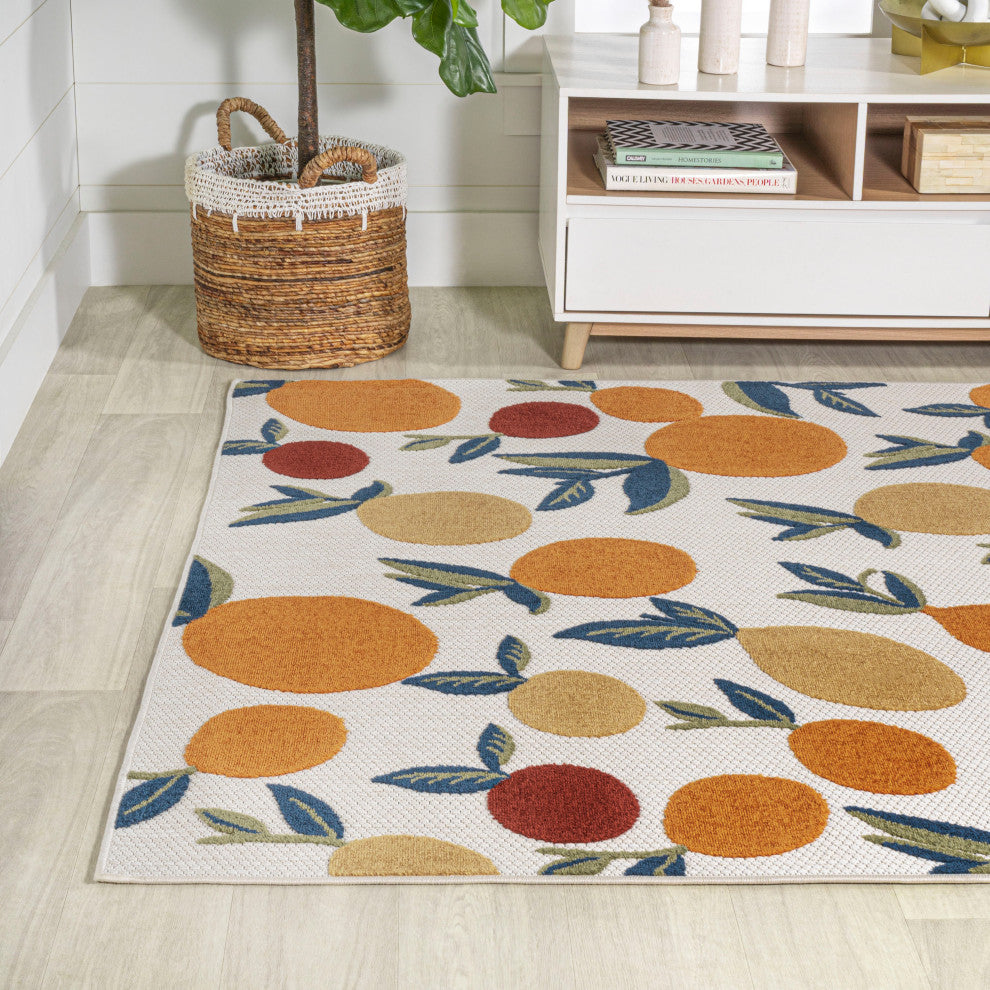 Limone Bold Lemon High-Low Indoor/Outdoor Area Rug, Orange/Beige/Cream, 4 X 6