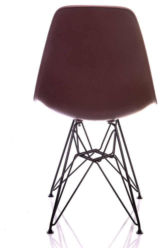 Nature Series Brown Wood Grain DSR Mid-Century Modern Chair, Black Steel Leg
