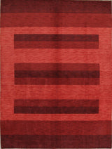 Gabbeh Striped Pattern Hand-Knotted Indian Oriental Rug, Red, 9'11"X8'2"