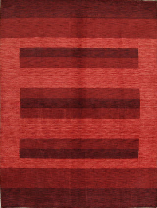 Gabbeh Striped Pattern Hand-Knotted Indian Oriental Rug, Red, 9'11"X8'2"