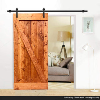 Stained Solid Pine Wood Sliding Barn Door, Red Walnut, 24"x84", Z Bar
