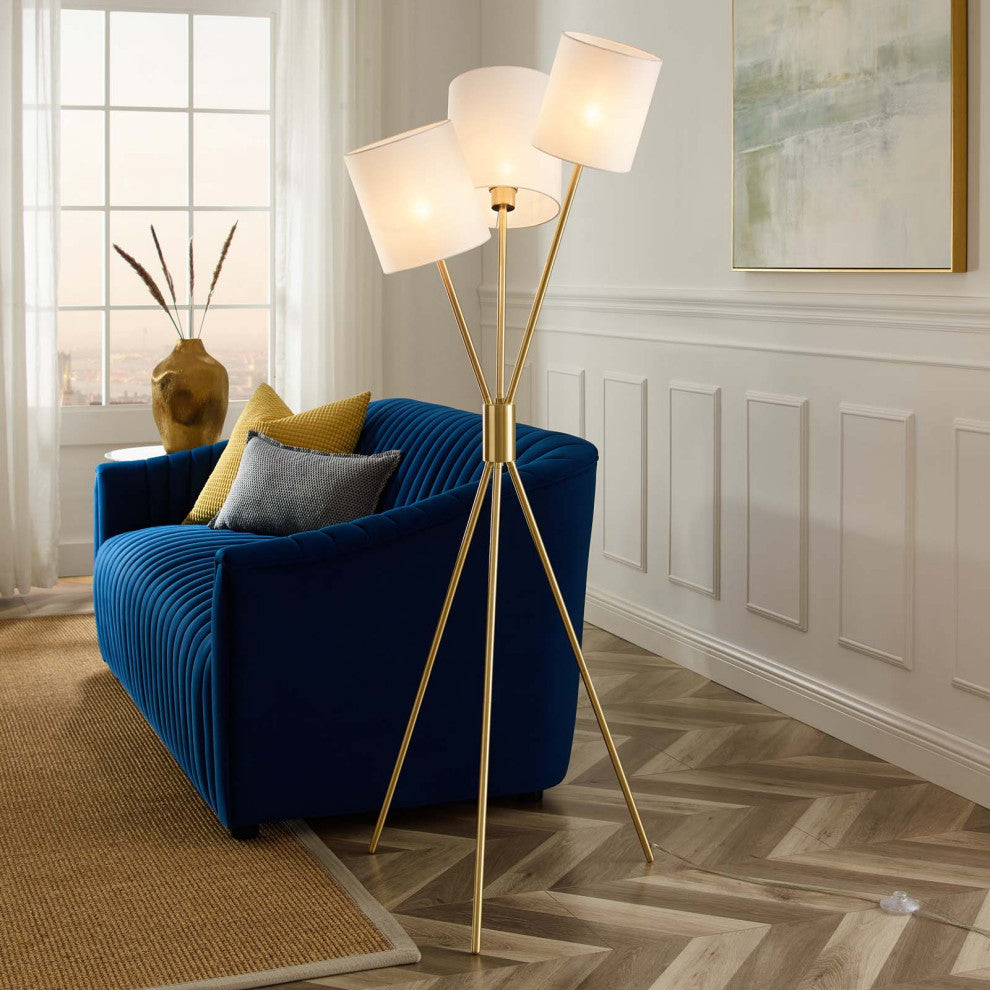 Floor Lamp Light, Gold, Brass, Modern, Mid Century Cafe Bistro Hospitality