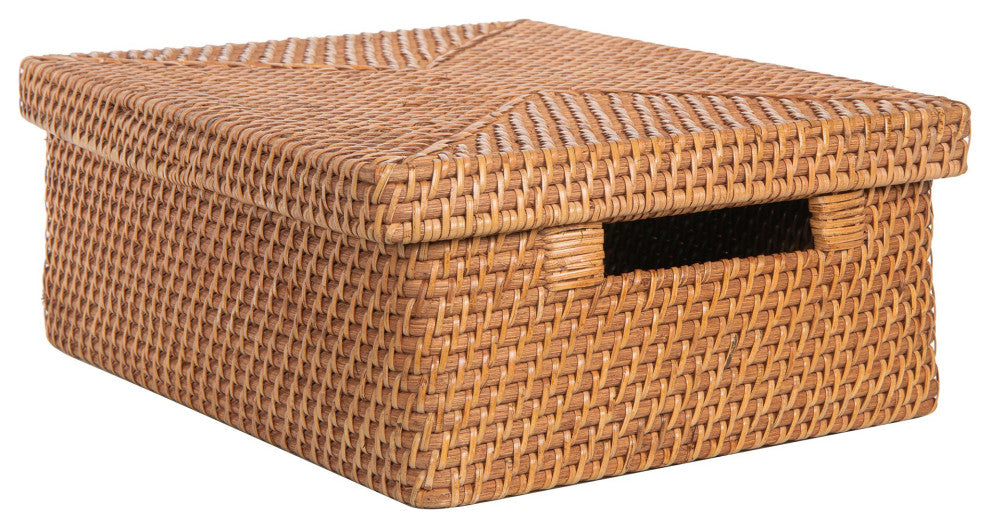 Loma Rattan Storage Box and Shelf Storage Basket, Honey-Brown