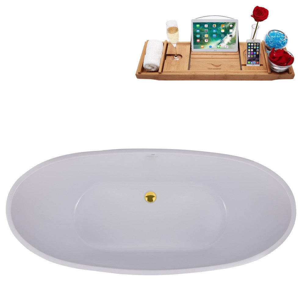 62" Streamline N594GLD Freestanding Tub and Tray With Internal Drain