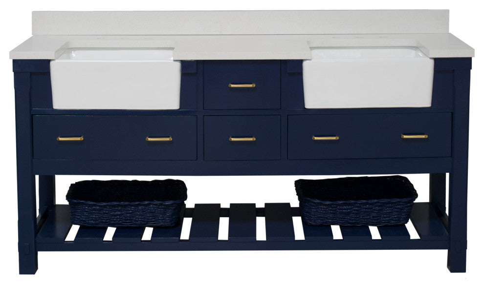 Charlotte 72" Bathroom Vanity, Royal Blue, Quartz