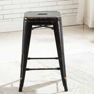 24" Stackable Industrial Golden Black Backless Kitchen Metal Barstools Set of 4