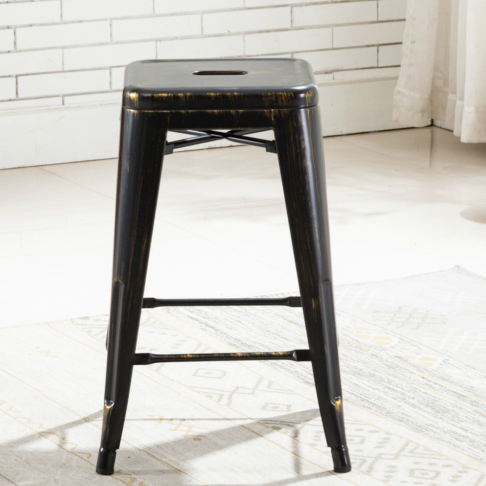 24" Stackable Industrial Golden Black Backless Kitchen Metal Barstools Set of 4