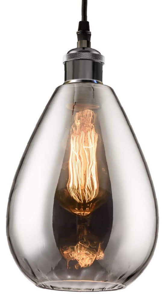 Industrial Glass Pendant Light, Modern, Teardrop, Chrome Mirror Effect