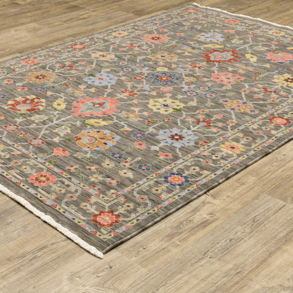 Leoness Floating Floral Indoor Area Rug, Grey, 5'3" x 7'6"