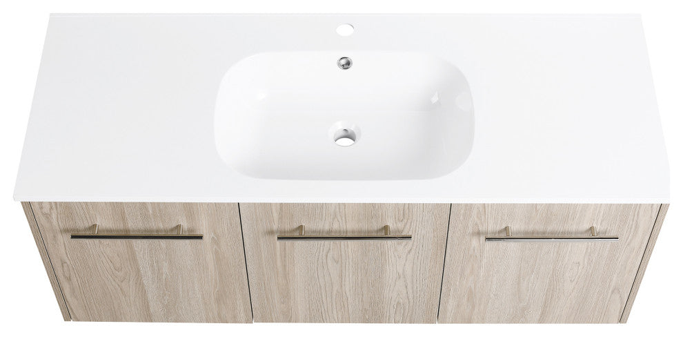 48" Plywood Wall Mounted Bath Vanity Set, Integrated Resin Sink