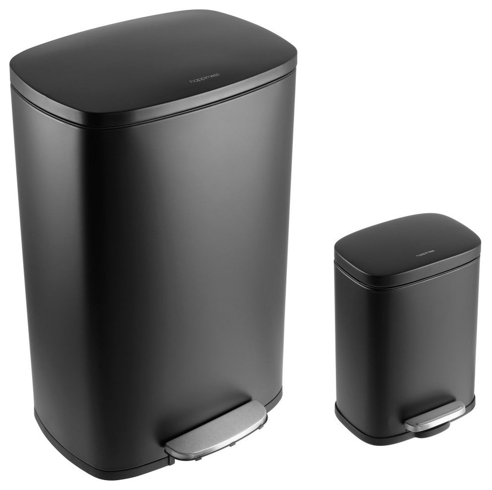 Connor 13-Gallon Trash Can With Soft-Close Lid and Mini Trash Can, Black