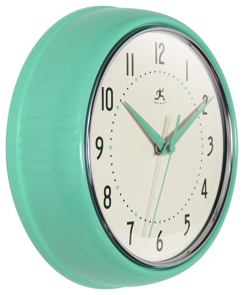 Infinity Instruments Retro Kitchen Vintage 50s Wall Clock, Mint Green