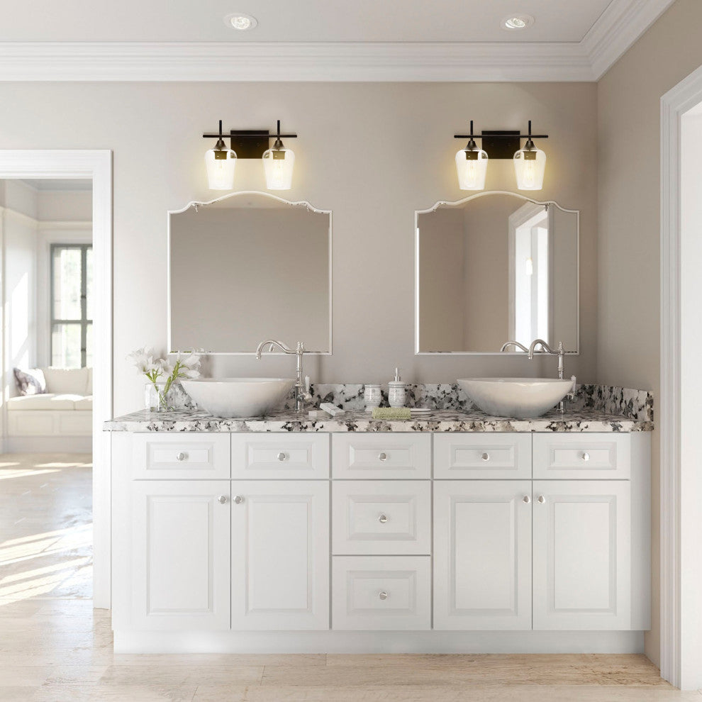 Dimmable Matt Black Vanity Light With Clear Glass Shades, 2-Light