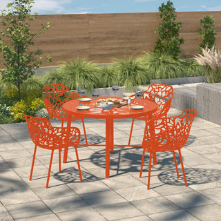 LeisureMod Modern Devon Aluminum Chairs, With Arms, Set of 4, Orange