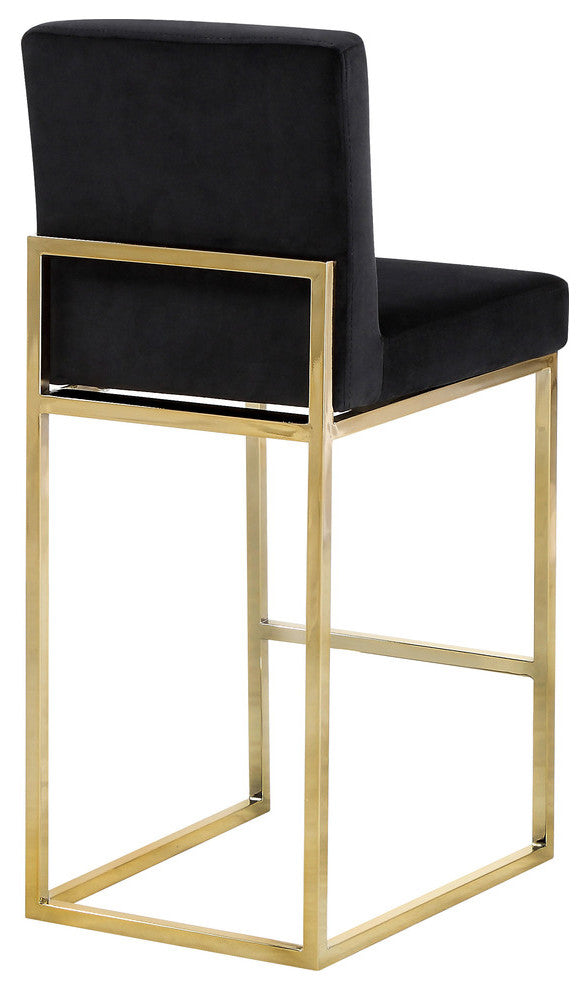 Giselle Velvet Counter Stool, Black, Gold Base
