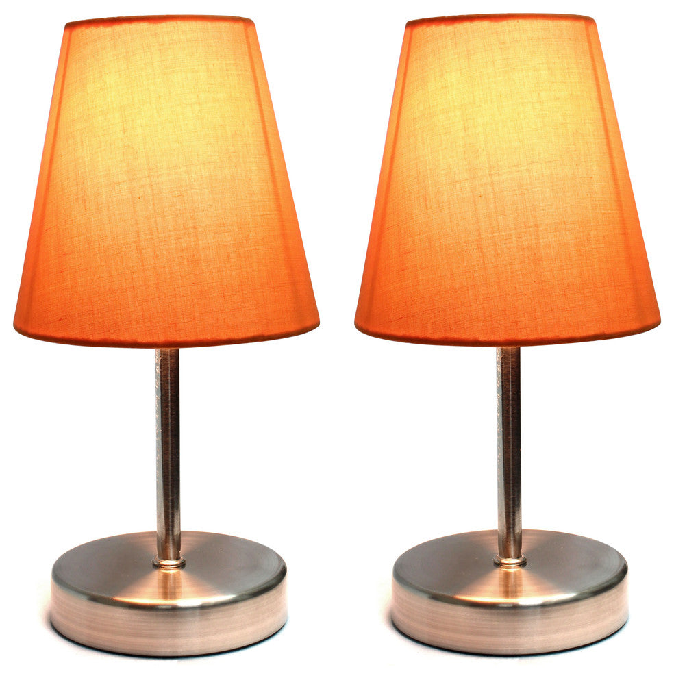 Simple Designs Sand Nickel Mini Basic Table Lamps, Fabric Orange 2-Pack Set
