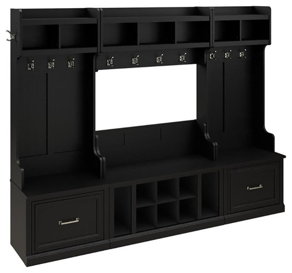 Woodland Full Entryway Storage Set with Drawers in Black Oak - Engineered Wood