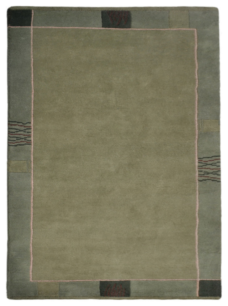 Hand Knotted Tibbati Wool Area Rug Contemporary Green