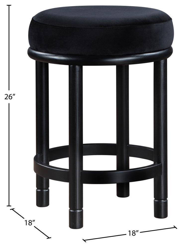 Monette Upholstered Bar and Counter Stool, Black, Velvet, Black Finish