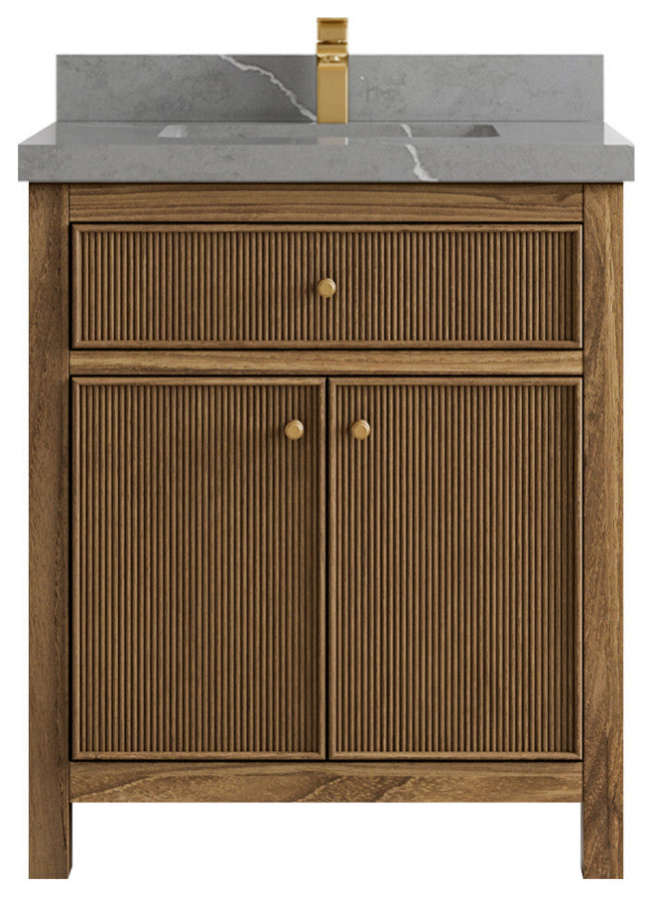 Sonoma Teak 30 Single Sink Vanity in Dark Natural with 2" Piatra Gray Quartz
