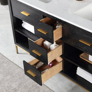 Kesia Black Oak Bathroom Vanity Set, 60", With Mirror