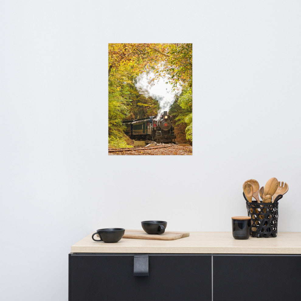 Wall Art Print Steam Train with Autumn Foliage Landscape Photo Unframed, 18" X 24"