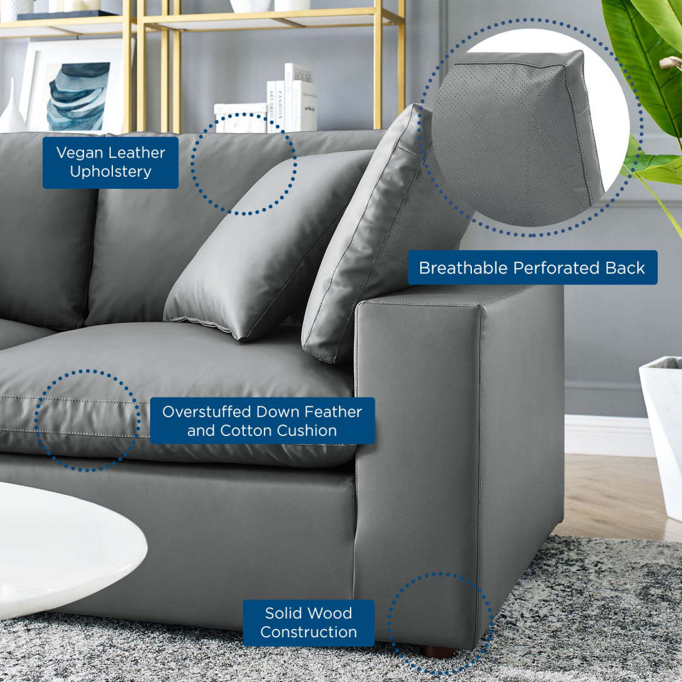 Commix Down Filled Overstuffed Vegan Leather Loveseat - Gray