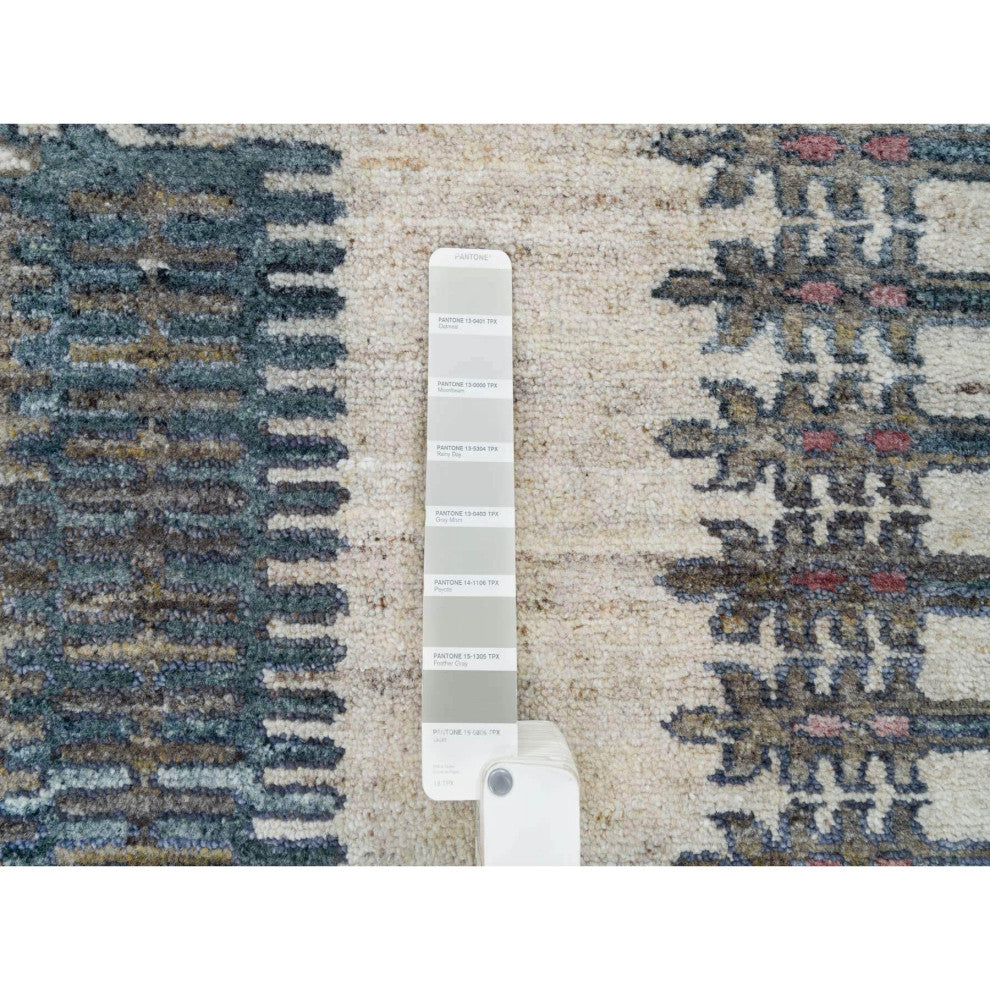 Alabaster Ivory Wool Reimagined Viss Design Hand Knotted Round Rug, 8'x8'