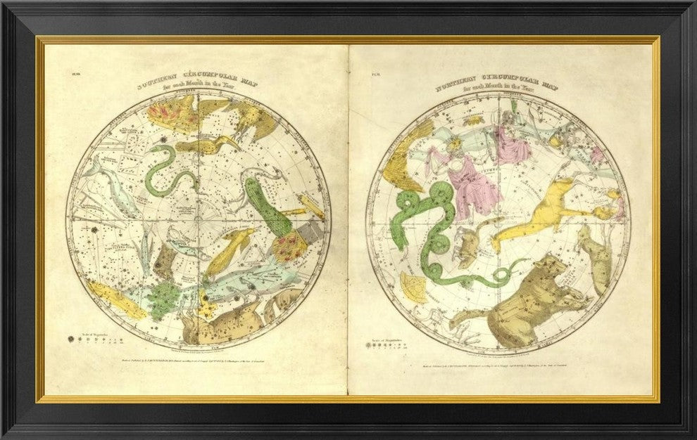 "Circumpolar Map for each Month of the Year, 1835"  by Elijah H. Burritt, 34x22"