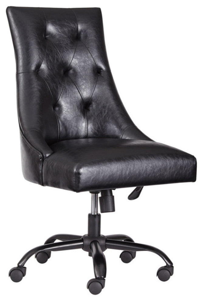 Retro Style Button Tufted Leatherette Metal Swivel Chair with Adjustable Seat