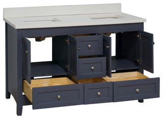 Abbey 60" Bath Vanity, Base: Marine Gray, Top: Quartz, Double Vanity