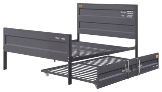 Benzara BM204613 Metal Full Size Bed with Straight Leg Support, Gray