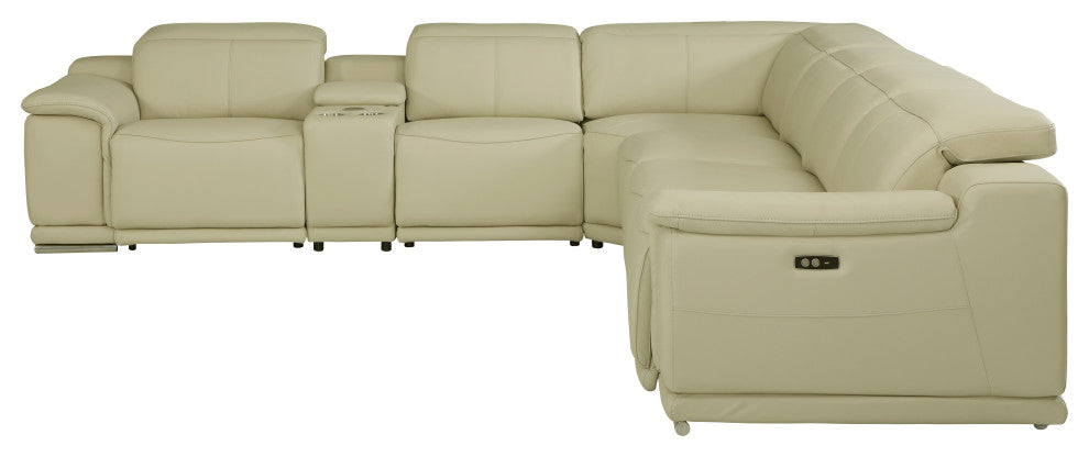 Federico 7-Piece L-Shaped Top Grain Italian Leather Sectional-4 Power Recliners, Beige