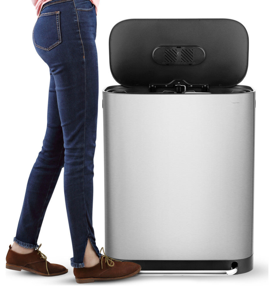 Kitchen 16-Gallon Double-Bucket Step Trash Can With Odor Filter and Lid Support