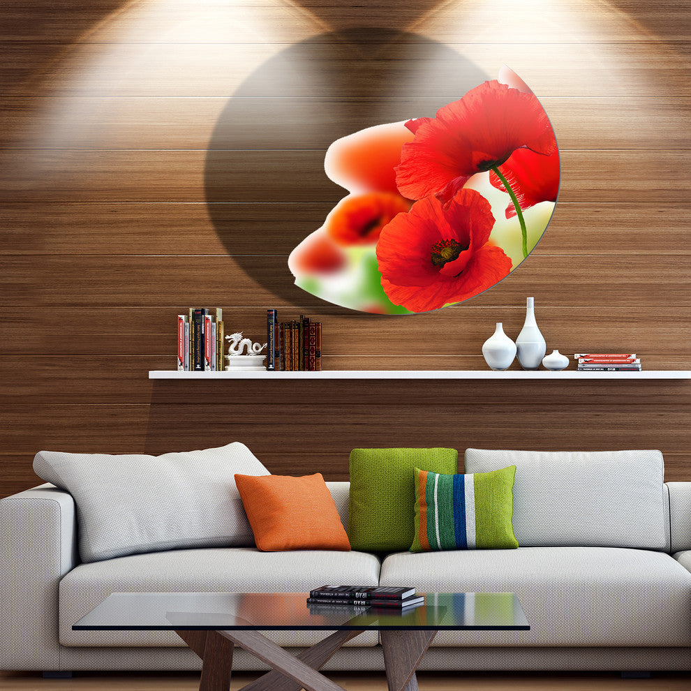 Fantastic Poppy Flowers On White, Modern Floral Disc Metal Artwork, 11"