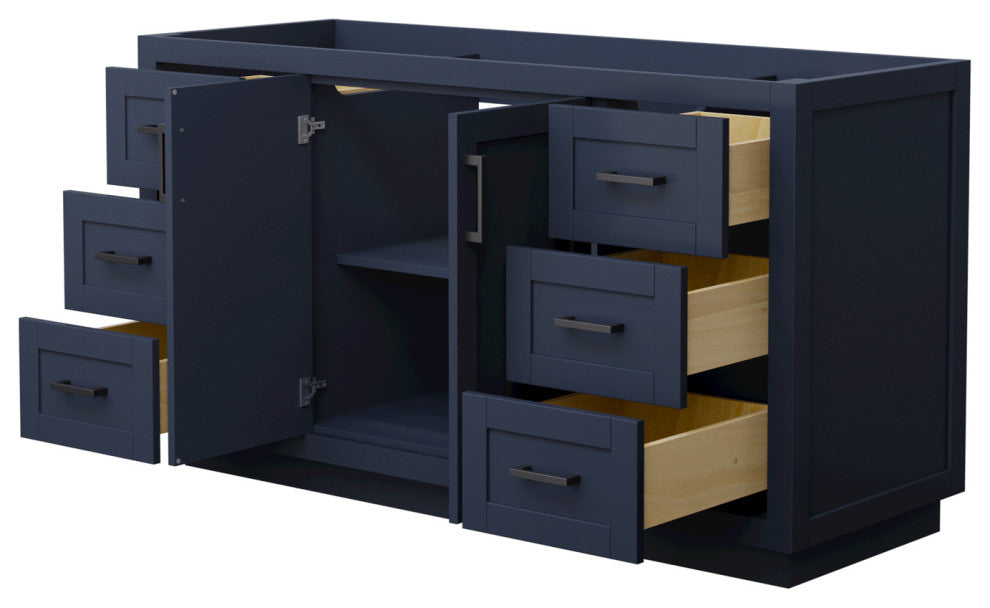 60" Single Bathroom Vanity, Dark Blue, No Countertop, No Sink, Black Trim