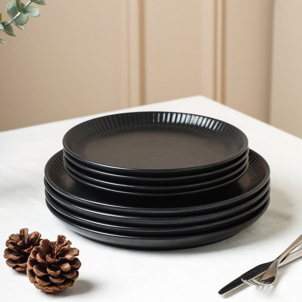 Stone Lain Logan Stoneware 16 Piece Dinnerware Set With Pasta Bowls, Black