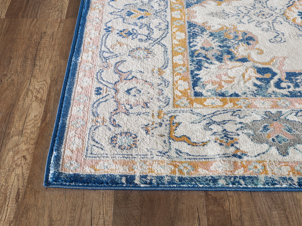 Abani Porto PRT180A Traditional Vintage Ivory and Navy Area Rug