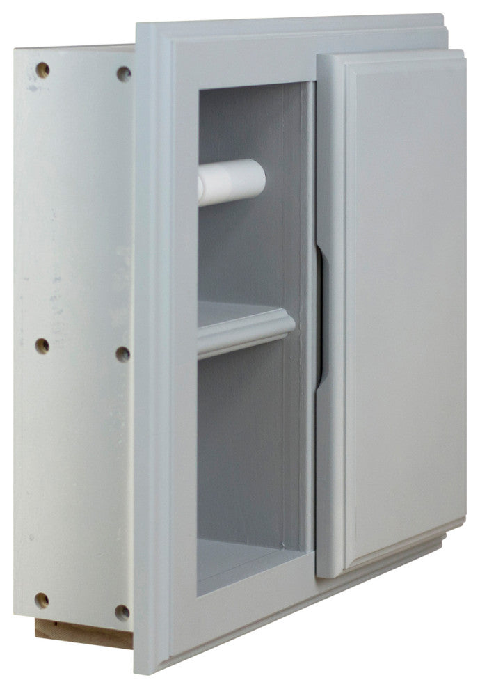 Hyacinth Wood Recessed Toilet Paper Holder With Storage 14x12.75, Primed Gray