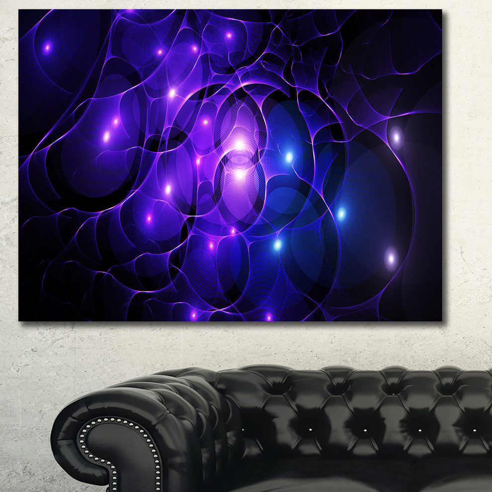 Blue Fractal Space Circles, Oversized Abstract Canvas Art Print, 60x40